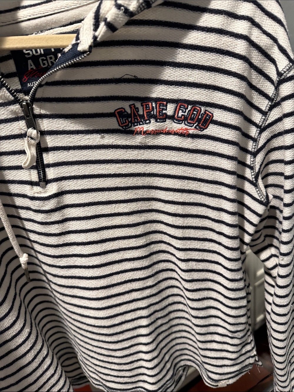 Cape Cod Striped Hooded Pullover - White & Black - Picture 2 of 4